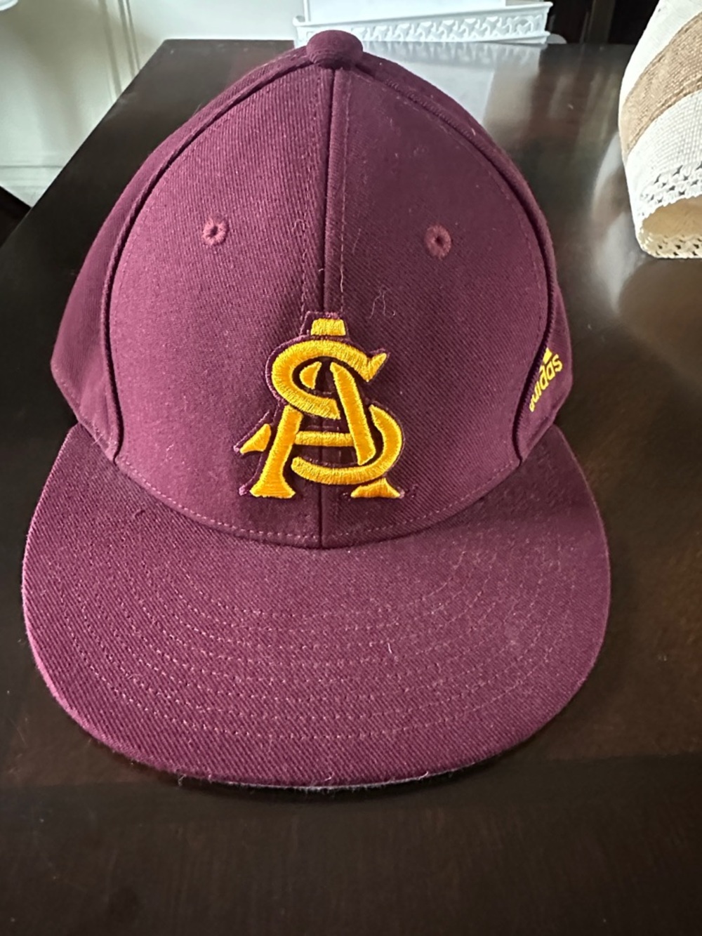 adidas Maroon Hat with Gold Embroidered Logo Arizona State Fitted Baseball Cap
